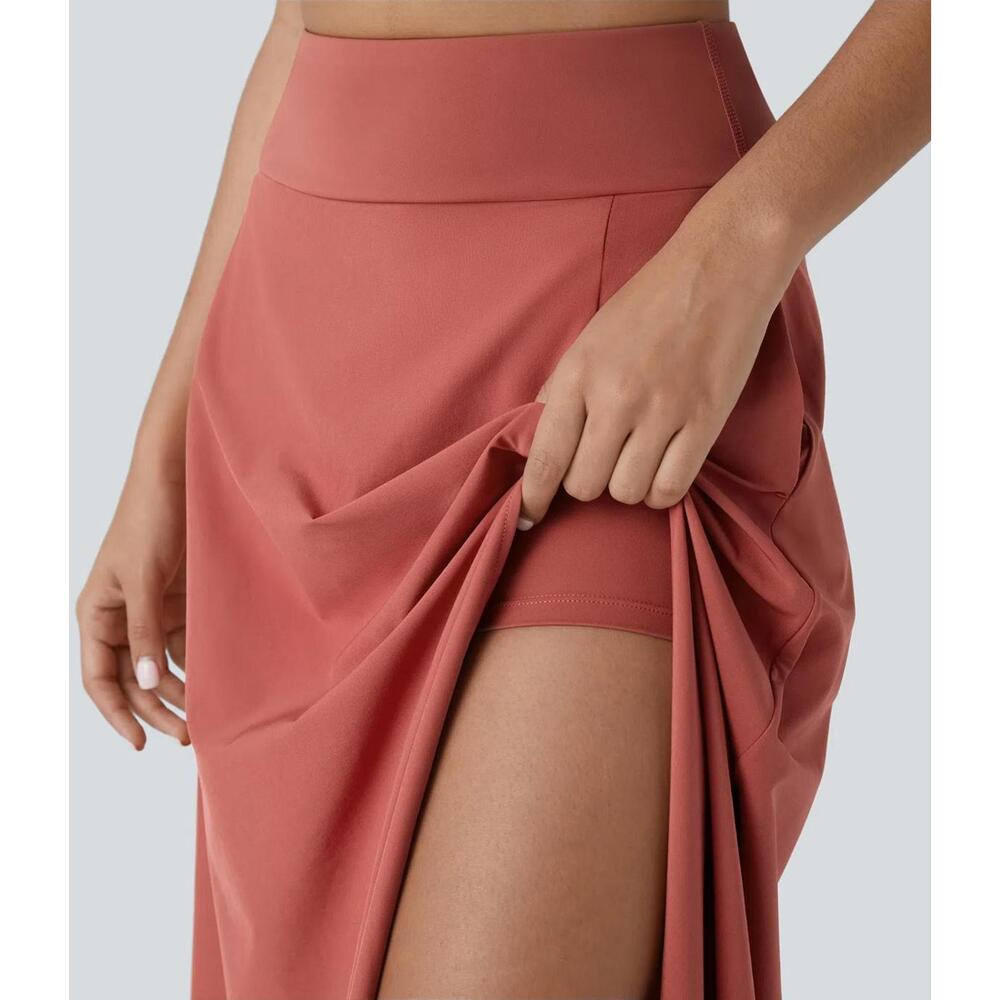 NWT Halara Breezeful High Waisted Pocket 2-in-1 Flowy Maxi Skirt Flame Red - L - Picture 6 of 12